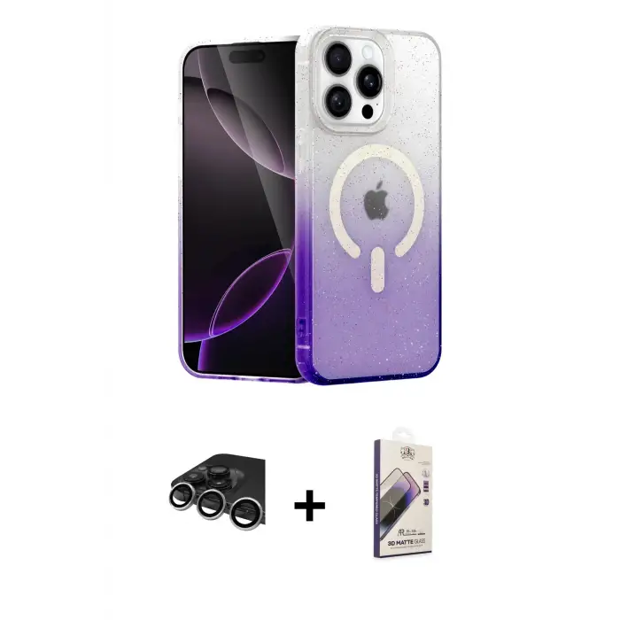 ieg™ iPhone 14 Pro Max Kılıf Eksen Minimal Özel Seri - Siyah Bilvis 3D Mat Cam Ekran Koruyucu + Raze Metal Kamera Lens - GS