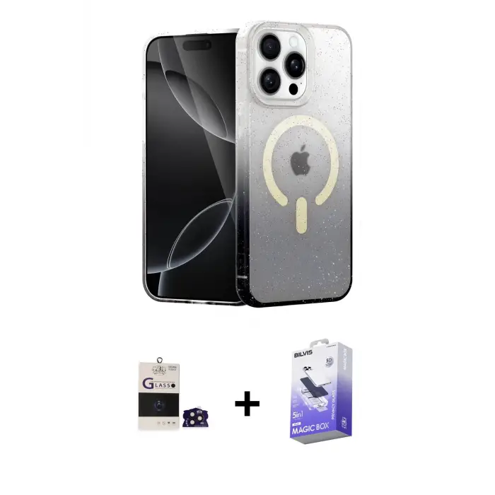 ieg™ iPhone 14 Pro Max Kılıf Eksen Minimal Özel Seri - Siyah Bilvis 5in1 5D Magic Hayalet Cam Ekran Koruyucu + Bilvis Titan Kamera Lens - DNMR