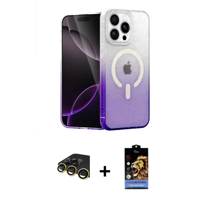 ieg™ iPhone 14 Pro Max Kılıf Eksen Minimal Özel Seri - Siyah Buffer Hayalet Cam Ekran Koruyucu + Raze Metal Kamera Lens - GD