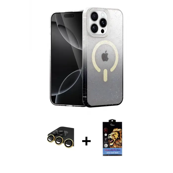 ieg™ iPhone 14 Pro Max Kılıf Eksen Minimal Özel Seri - Siyah Buffer Hayalet Cam Ekran Koruyucu + Raze Metal Kamera Lens - GD