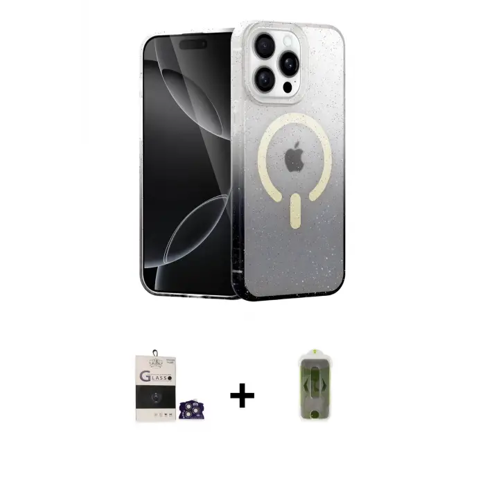 ieg™ iPhone 14 Pro Max Kılıf Eksen Minimal Özel Seri - Siyah Joko Magic 5D Hayalet Cam + Bilvis Titan Kamera Lens - GS