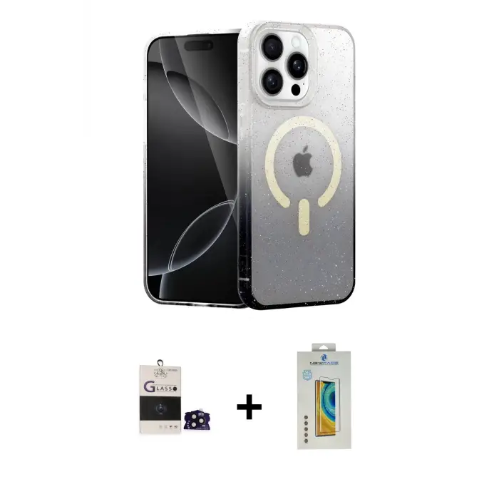 ieg™ iPhone 14 Pro Max Kılıf Eksen Minimal Özel Seri - Siyah Polymer Nano Ekran Koruyucu + Bilvis Titan Kamera Lens - SH