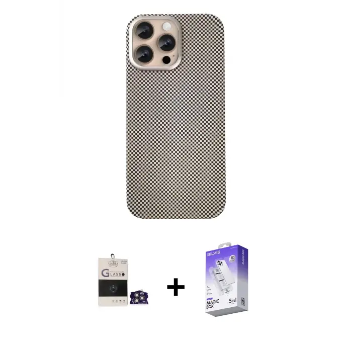 ieg™ iPhone 14 Pro Max Kılıf Eksen Prime - Siyah Bilvis 5in1 3D Magic Cam Ekran Koruyucu + Bilvis Titan Kamera Lens - GS