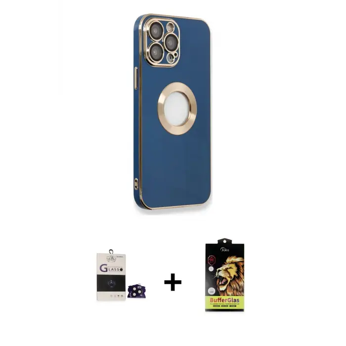 ieg™ iPhone 14 Pro Max Kılıf İz Form Serisi - Siyah Buffer Cam Ekran Koruyucu + Bilvis Titan Kamera Lens - SH