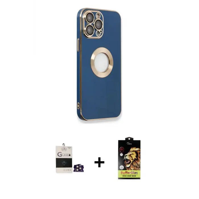 ieg™ iPhone 14 Pro Max Kılıf İz Form Serisi - Siyah Buffer Cam Ekran Koruyucu + Bilvis Titan Kamera Lens - GD