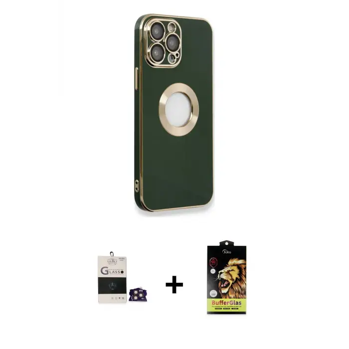 ieg™ iPhone 14 Pro Max Kılıf İz Form Serisi - Siyah Buffer Cam Ekran Koruyucu + Bilvis Titan Kamera Lens - GD