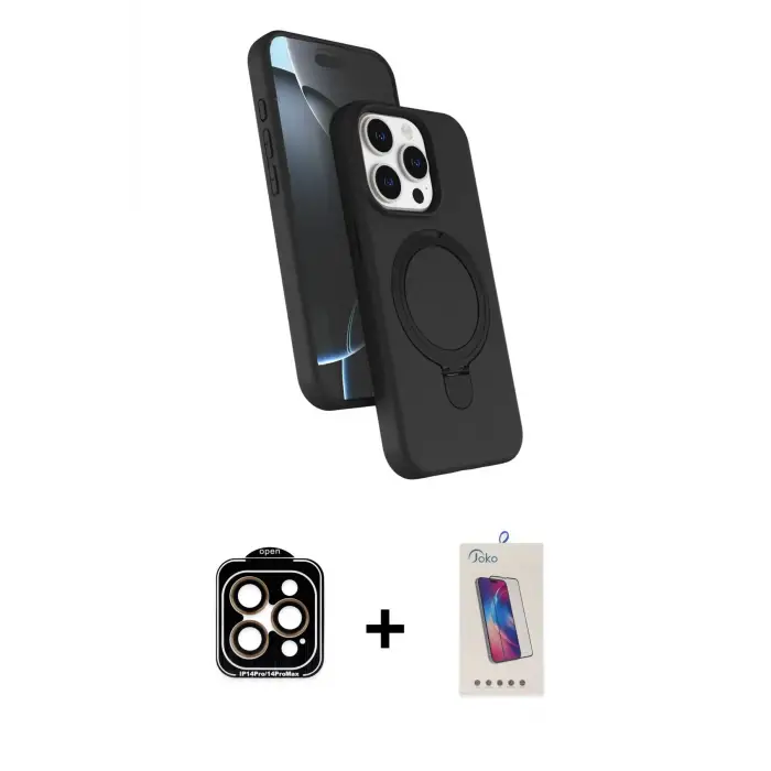 ieg™ iPhone 14 Pro Max Kılıf İz Işık Koleksiyonu - Siyah Joko 5D Cam + PVD Metal Kamera Lens - TU