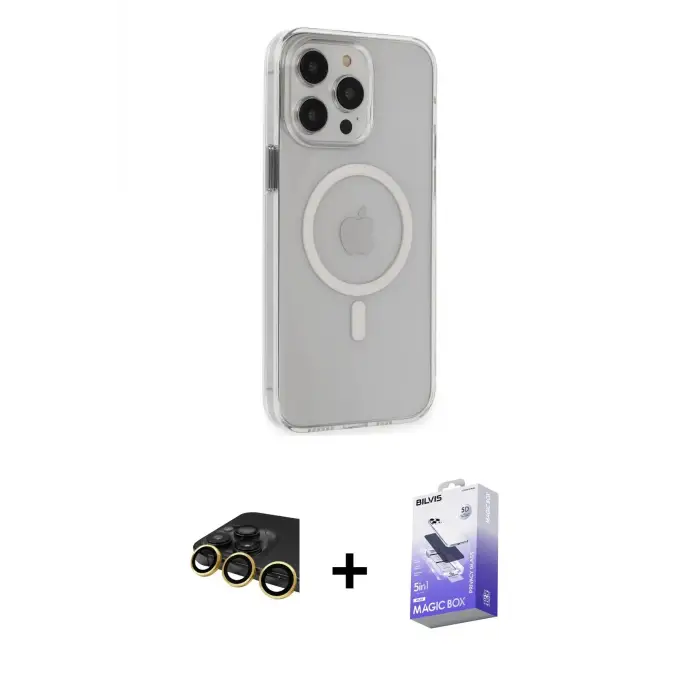 ieg™ iPhone 14 Pro Max Kılıf Kıvılcım Asil Özel Seri - Siyah Bilvis 5in1 5D Magic Hayalet Cam Ekran Koruyucu + Raze Metal Kamera Lens - GD