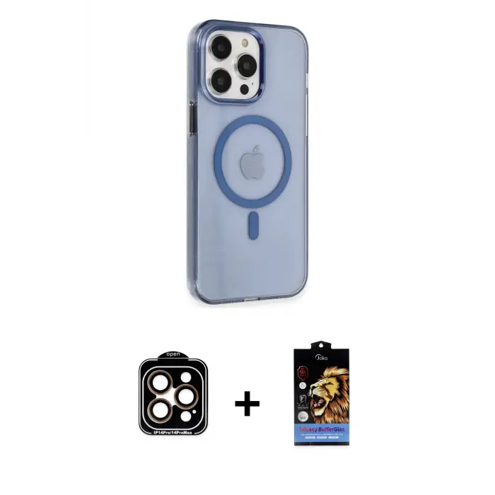 ieg™ iPhone 14 Pro Max Kılıf Kıvılcım Asil Özel Seri - Siyah Buffer Hayalet Cam Ekran Koruyucu + PVD Metal Kamera Lens - TU