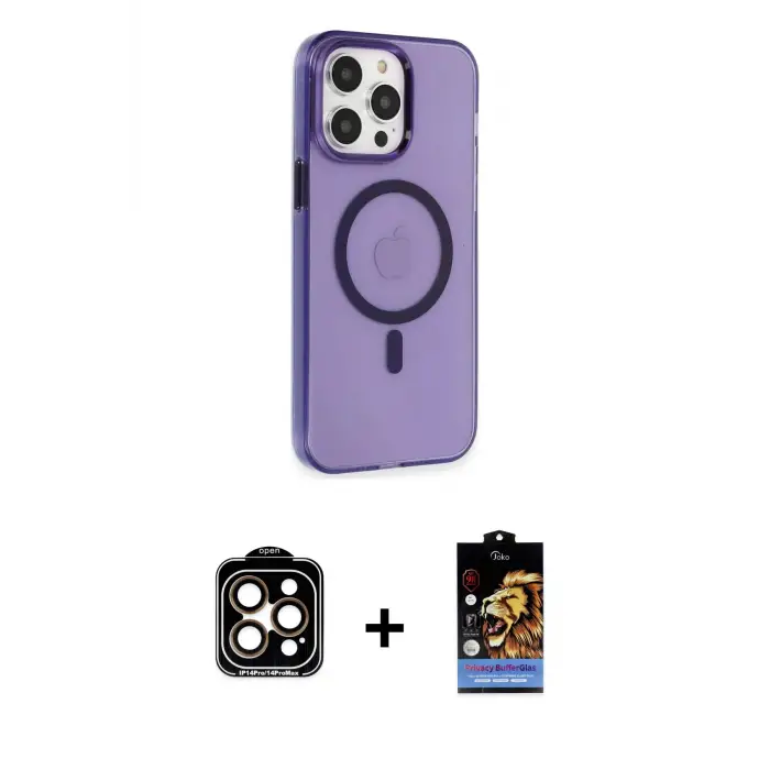 ieg™ iPhone 14 Pro Max Kılıf Kıvılcım Asil Özel Seri - Siyah Buffer Hayalet Cam Ekran Koruyucu + PVD Metal Kamera Lens - TU