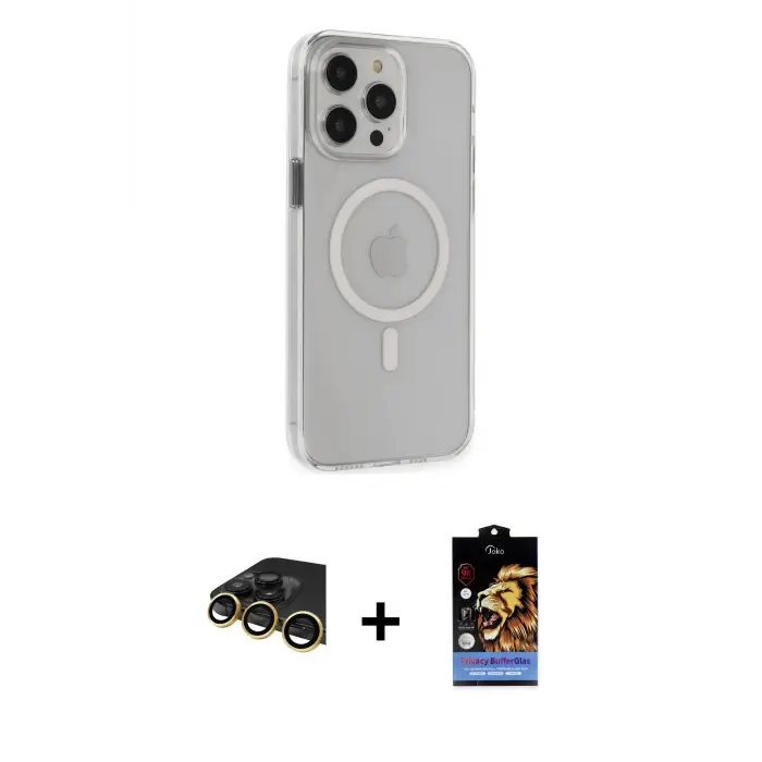 ieg™ iPhone 14 Pro Max Kılıf Kıvılcım Asil Özel Seri - Siyah Buffer Hayalet Cam Ekran Koruyucu + Raze Metal Kamera Lens - GD
