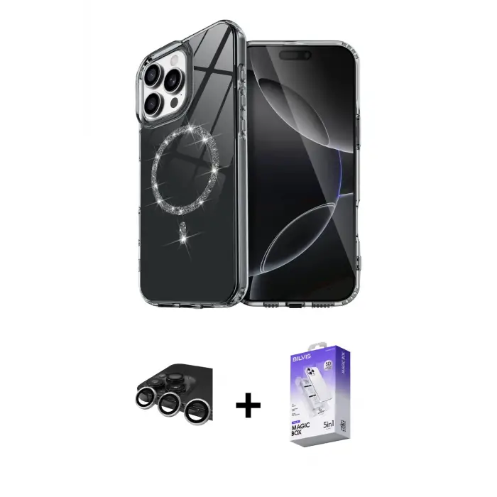 ieg™ iPhone 14 Pro Max Kılıf Kıvılcım Form Prime - Siyah Bilvis 5in1 3D Magic Cam Ekran Koruyucu + Raze Metal Kamera Lens - GS