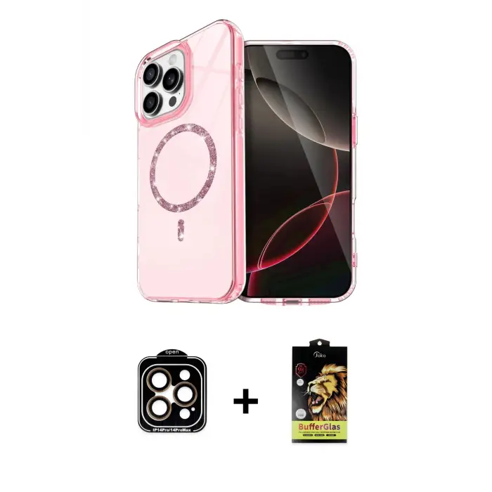 ieg™ iPhone 14 Pro Max Kılıf Kıvılcım Form Prime - Siyah Buffer Cam Ekran Koruyucu + PVD Metal Kamera Lens - TU