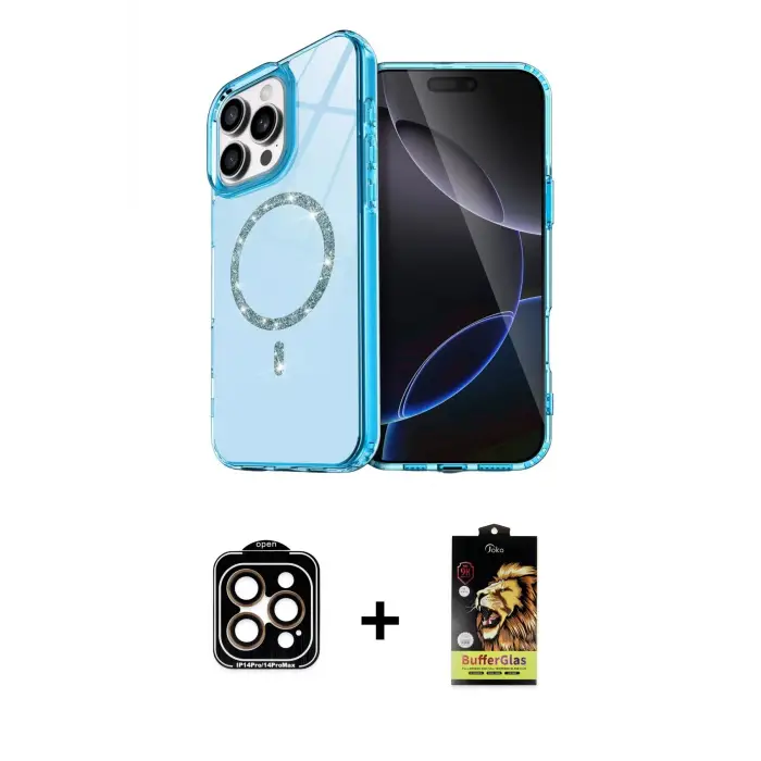 ieg™ iPhone 14 Pro Max Kılıf Kıvılcım Form Prime - Siyah Buffer Cam Ekran Koruyucu + PVD Metal Kamera Lens - TU