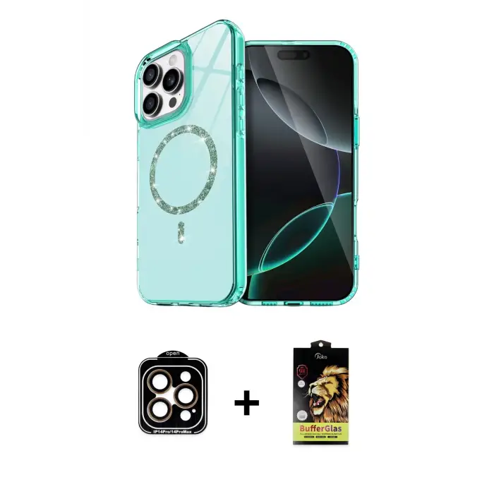 ieg™ iPhone 14 Pro Max Kılıf Kıvılcım Form Prime - Siyah Buffer Cam Ekran Koruyucu + PVD Metal Kamera Lens - TU