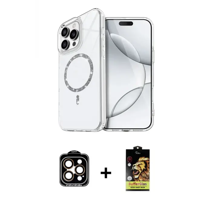 ieg™ iPhone 14 Pro Max Kılıf Kıvılcım Form Prime - Siyah Buffer Cam Ekran Koruyucu + PVD Metal Kamera Lens - TU