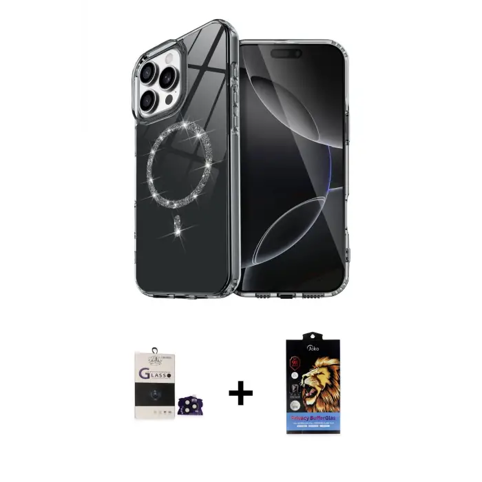 ieg™ iPhone 14 Pro Max Kılıf Kıvılcım Form Prime - Siyah Buffer Hayalet Cam Ekran Koruyucu + Bilvis Titan Kamera Lens - SH