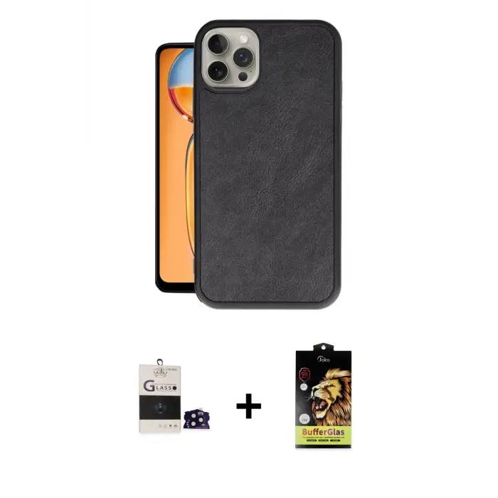 ieg™ iPhone 14 Pro Max Kılıf Kıvılcım Işık Serisi - Siyah Buffer Cam Ekran Koruyucu + Bilvis Titan Kamera Lens - SH