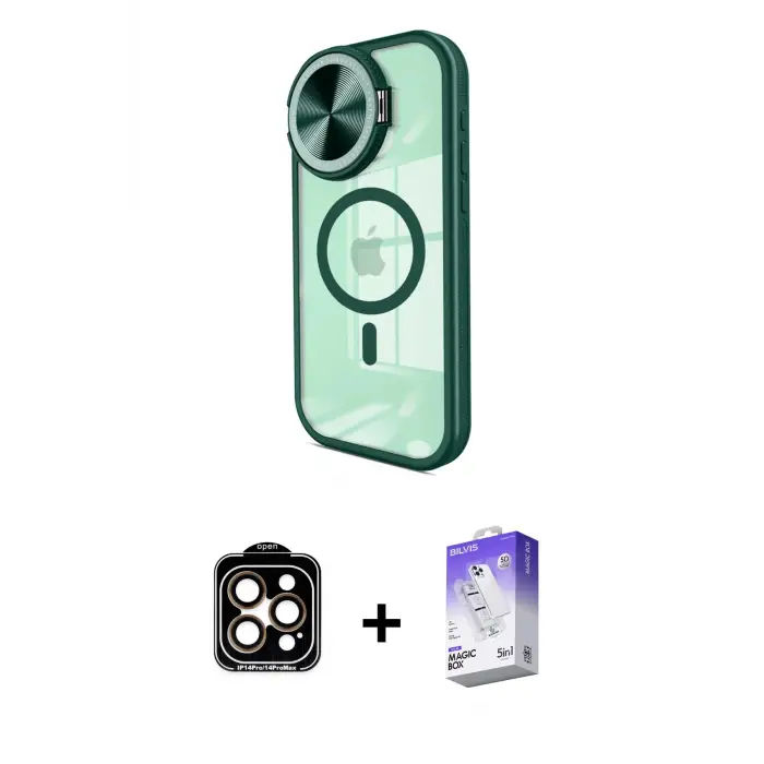ieg™ iPhone 14 Pro Max Kılıf Kıvılcım Modern Koleksiyonu - Siyah Bilvis 5in1 3D Magic Cam Ekran Koruyucu + PVD Metal Kamera Lens - TU