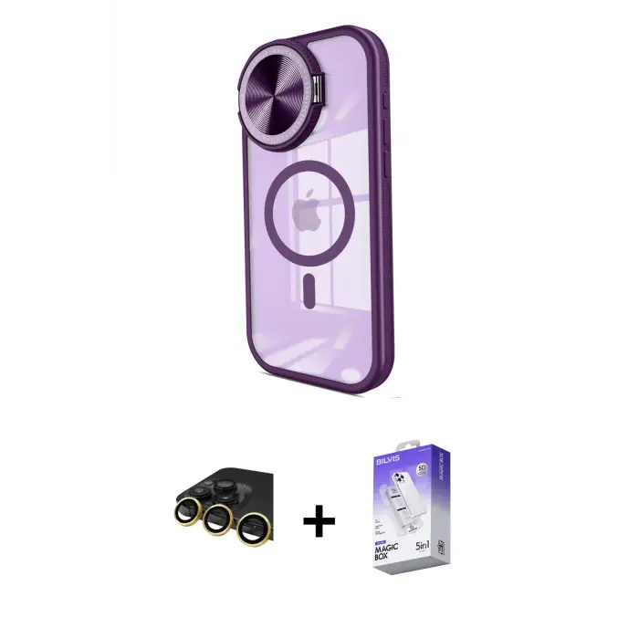 ieg™ iPhone 14 Pro Max Kılıf Kıvılcım Modern Koleksiyonu - Siyah Bilvis 5in1 3D Magic Cam Ekran Koruyucu + Raze Metal Kamera Lens - GD