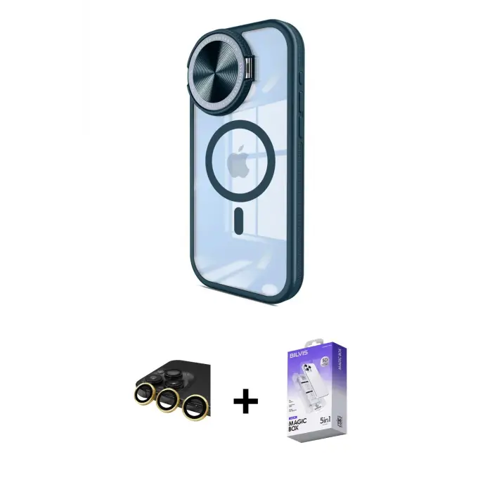 ieg™ iPhone 14 Pro Max Kılıf Kıvılcım Modern Koleksiyonu - Siyah Bilvis 5in1 3D Magic Cam Ekran Koruyucu + Raze Metal Kamera Lens - GD
