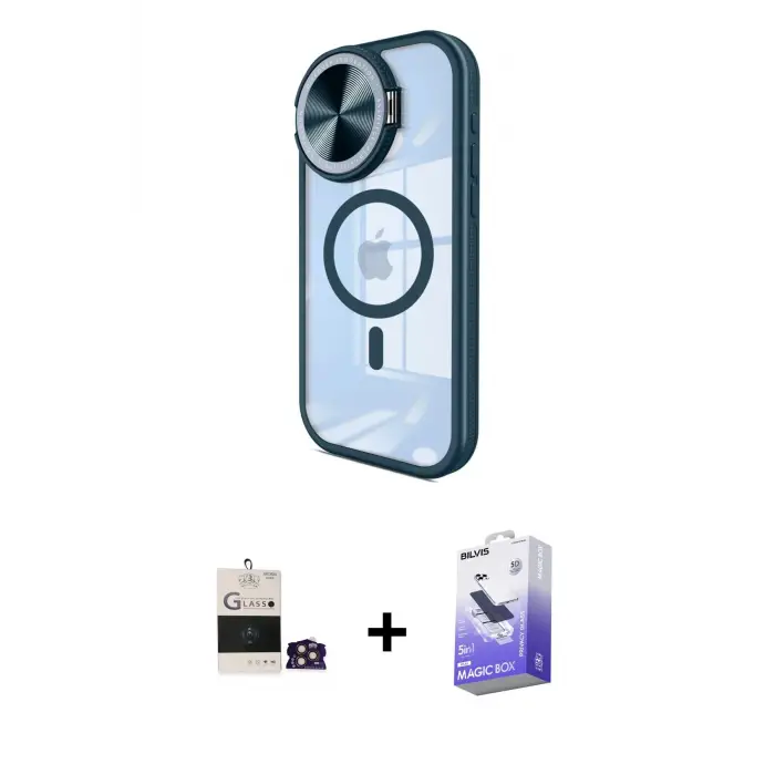 ieg™ iPhone 14 Pro Max Kılıf Kıvılcım Modern Koleksiyonu - Siyah Bilvis 5in1 5D Magic Hayalet Cam Ekran Koruyucu + Bilvis Titan Kamera Lens - GD