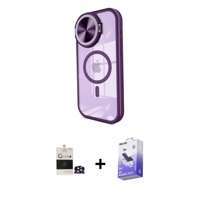 ieg™ iPhone 14 Pro Max Kılıf Kıvılcım Modern Koleksiyonu - Siyah Bilvis 5in1 5D Magic Hayalet Cam Ekran Koruyucu + Bilvis Titan Kamera Lens - GD