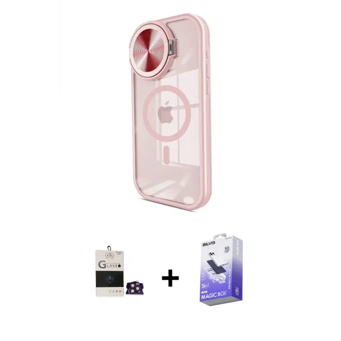 ieg™ iPhone 14 Pro Max Kılıf Kıvılcım Modern Koleksiyonu - Siyah Bilvis 5in1 5D Magic Hayalet Cam Ekran Koruyucu + Bilvis Titan Kamera Lens - GD