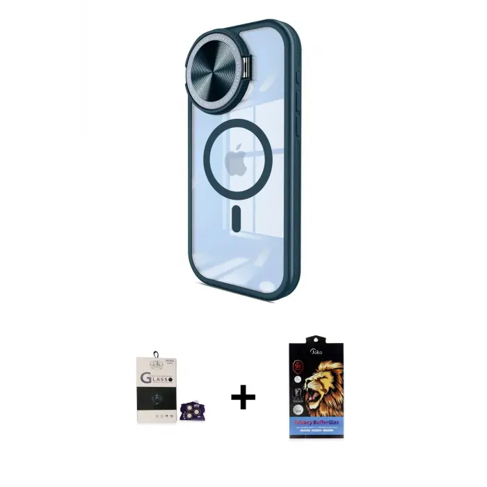 ieg™ iPhone 14 Pro Max Kılıf Kıvılcım Modern Koleksiyonu - Siyah Buffer Hayalet Cam Ekran Koruyucu + Bilvis Titan Kamera Lens - GD