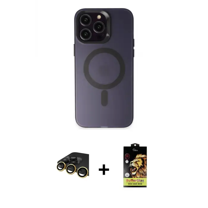 ieg™ iPhone 14 Pro Max Kılıf Kozmos Çizgi Prime - Siyah Buffer Cam Ekran Koruyucu + Raze Metal Kamera Lens - GD