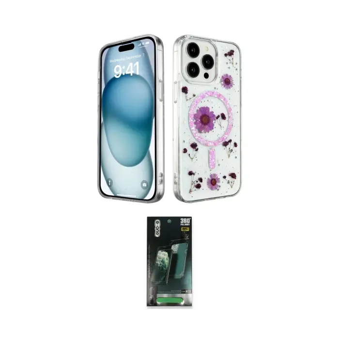ieg™ iPhone 14 Pro Max Kılıf Kozmos Doku - Şeffaf 360 Full Body Arka Koruyucu