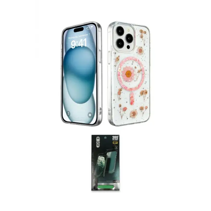 ieg™ iPhone 14 Pro Max Kılıf Kozmos Doku - Şeffaf 360 Full Body Arka Koruyucu