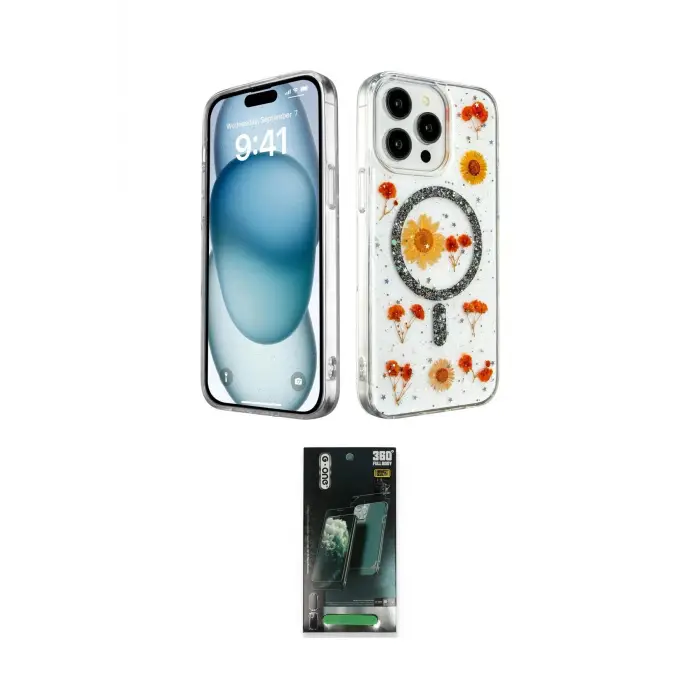 ieg™ iPhone 14 Pro Max Kılıf Kozmos Doku - Şeffaf 360 Full Body Arka Koruyucu