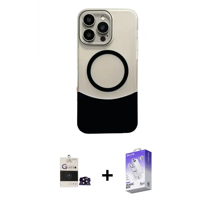 ieg™ iPhone 14 Pro Max Kılıf Kozmos Form Özel Seri - Siyah Bilvis 5in1 3D Magic Cam Ekran Koruyucu + Bilvis Titan Kamera Lens - SH