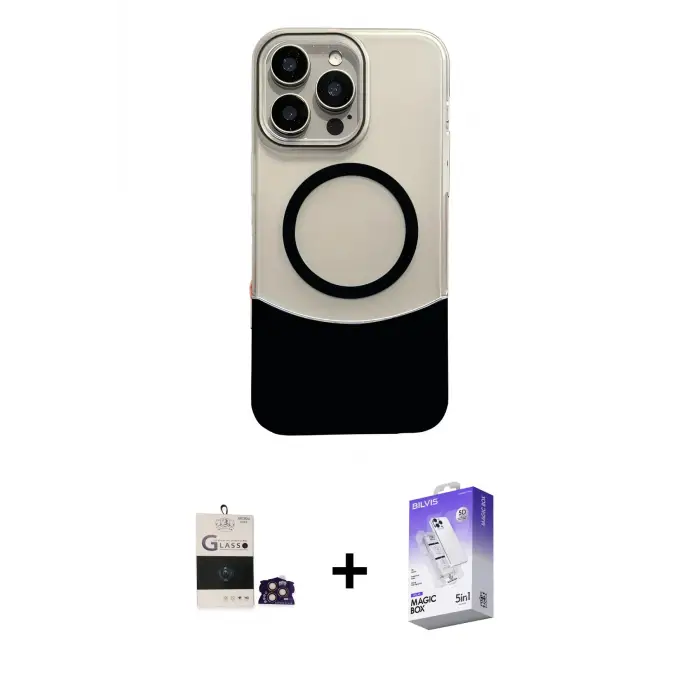 ieg™ iPhone 14 Pro Max Kılıf Kozmos Form Özel Seri - Siyah Bilvis 5in1 3D Magic Cam Ekran Koruyucu + Bilvis Titan Kamera Lens - GD