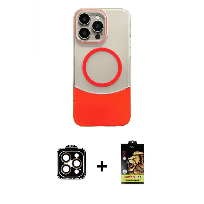ieg™ iPhone 14 Pro Max Kılıf Kozmos Form Özel Seri - Siyah Buffer Cam Ekran Koruyucu + PVD Metal Kamera Lens - TU