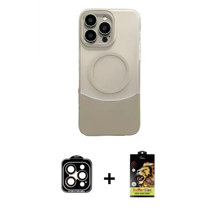 ieg™ iPhone 14 Pro Max Kılıf Kozmos Form Özel Seri - Siyah Buffer Cam Ekran Koruyucu + PVD Metal Kamera Lens - TU