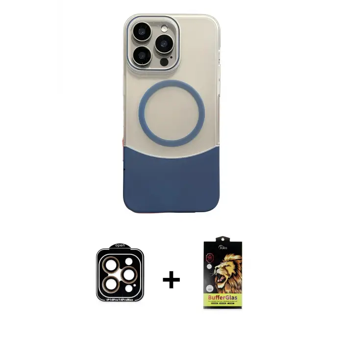 ieg™ iPhone 14 Pro Max Kılıf Kozmos Form Özel Seri - Siyah Buffer Cam Ekran Koruyucu + PVD Metal Kamera Lens - TU