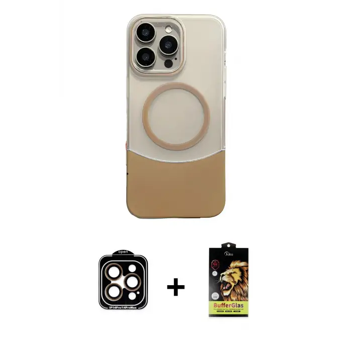 ieg™ iPhone 14 Pro Max Kılıf Kozmos Form Özel Seri - Siyah Buffer Cam Ekran Koruyucu + PVD Metal Kamera Lens - TU