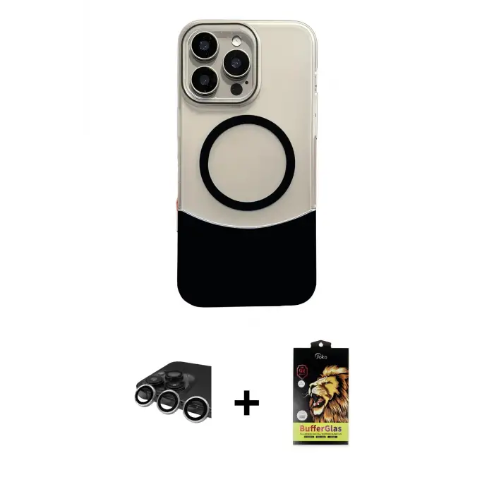 ieg™ iPhone 14 Pro Max Kılıf Kozmos Form Özel Seri - Siyah Buffer Cam Ekran Koruyucu + Raze Metal Kamera Lens - GS