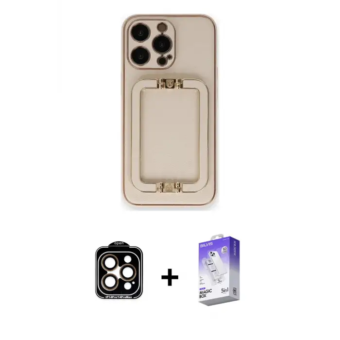 ieg™ iPhone 14 Pro Max Kılıf Kozmos Minimal Prime - Siyah Bilvis 5in1 3D Magic Cam Ekran Koruyucu + PVD Metal Kamera Lens - TU