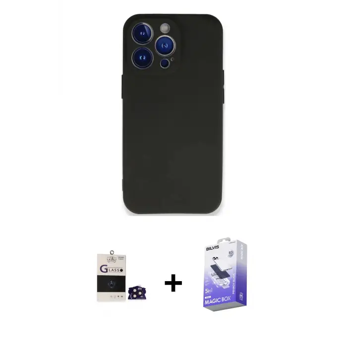 ieg™ iPhone 14 Pro Max Kılıf Kozmos Yansıma Özel Seri - Siyah Bilvis 5in1 5D Magic Hayalet Cam Ekran Koruyucu + Bilvis Titan Kamera Lens - DNMR