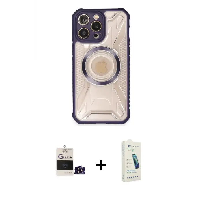 ieg™ iPhone 14 Pro Max Kılıf Kutup Modern - Şeffaf Pasifik Cam Ekran Koruyucu + Bilvis Titan Kamera Lens - SH