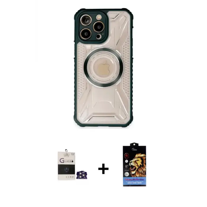 ieg™ iPhone 14 Pro Max Kılıf Kutup Modern - Siyah Buffer Hayalet Cam Ekran Koruyucu + Bilvis Titan Kamera Lens - GS