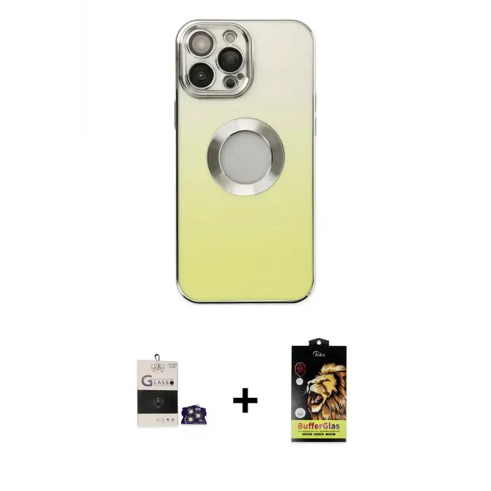 ieg™ iPhone 14 Pro Max Kılıf Kutup Yansıma Özel Seri - Siyah Buffer Cam Ekran Koruyucu + Bilvis Titan Kamera Lens - GS