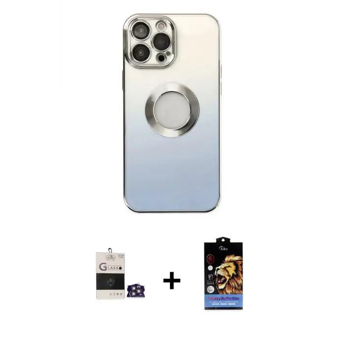 ieg™ iPhone 14 Pro Max Kılıf Kutup Yansıma Özel Seri - Siyah Buffer Hayalet Cam Ekran Koruyucu + Bilvis Titan Kamera Lens - GS