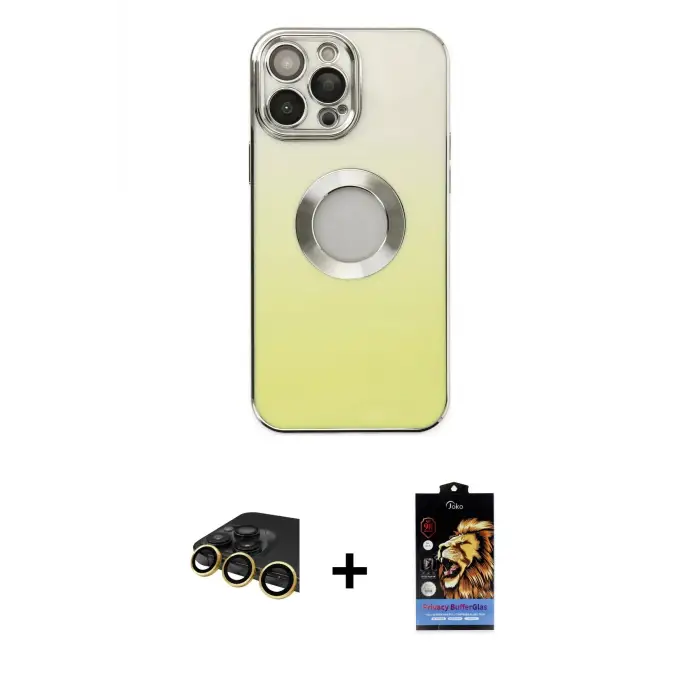 ieg™ iPhone 14 Pro Max Kılıf Kutup Yansıma Özel Seri - Siyah Buffer Hayalet Cam Ekran Koruyucu + Raze Metal Kamera Lens - GD