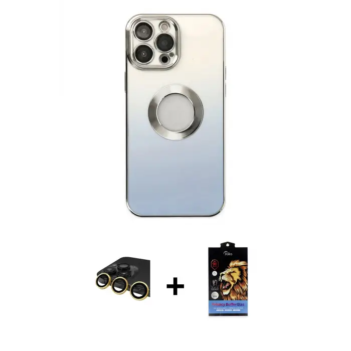 ieg™ iPhone 14 Pro Max Kılıf Kutup Yansıma Özel Seri - Siyah Buffer Hayalet Cam Ekran Koruyucu + Raze Metal Kamera Lens - GD