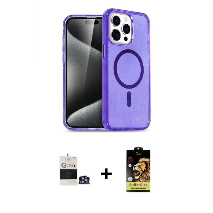 ieg™ iPhone 14 Pro Max Kılıf Nova Asil Prime - Siyah Buffer Cam Ekran Koruyucu + Bilvis Titan Kamera Lens - GD