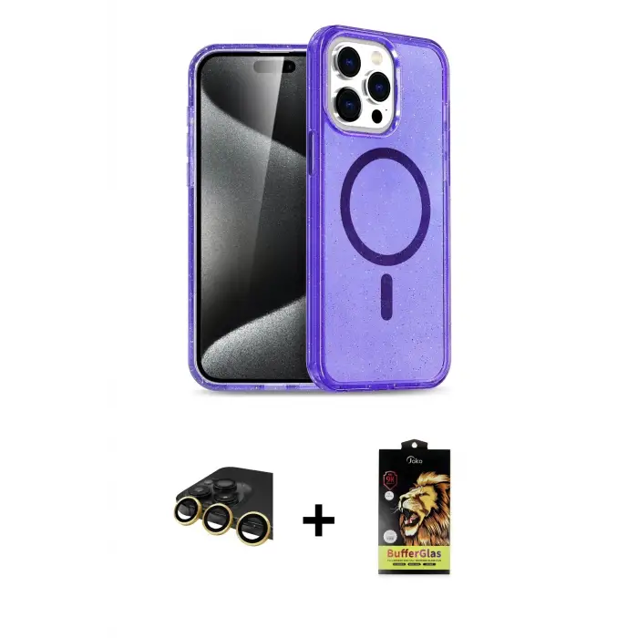 ieg™ iPhone 14 Pro Max Kılıf Nova Asil Prime - Siyah Buffer Cam Ekran Koruyucu + Raze Metal Kamera Lens - GD